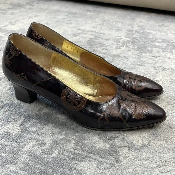 Vintage Bruno Magli Dragon Asian Brown Pumps Office Career Sz 6.5 - Picture 3 of 15
